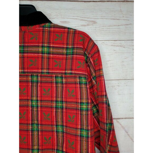 Basic Edition Holiday Mistletoe Thick Collar Button Up Red Green Large Shirt - Picture 6 of 10